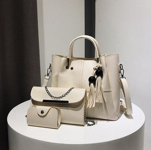 Women's Bags - 2019 New Brand Tassel Women Set 3 Pcs PU Leather Handbags