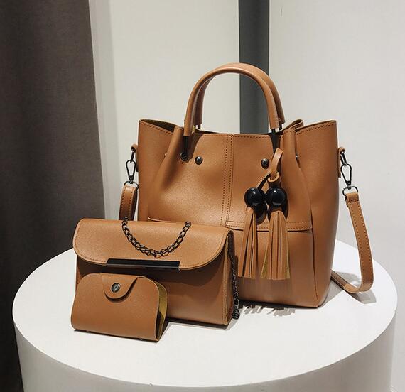 Women's Bags - 2019 New Brand Tassel Women Set 3 Pcs PU Leather Handbags