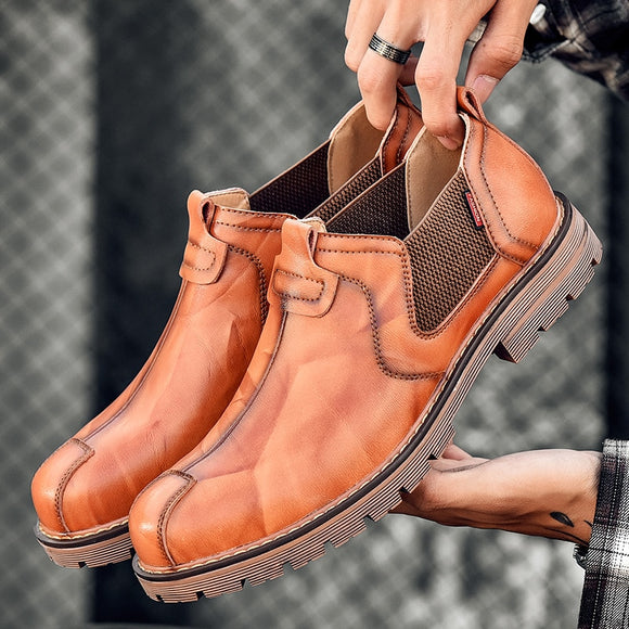 Kaaum Autumn Leather Retro Chelsea Boots