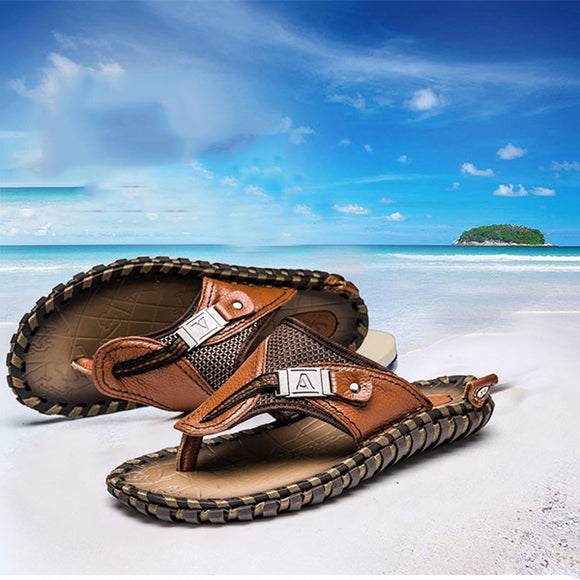 Men's Hand-made Genuine Leather Slippers Beach Shoes(Buy 2 Get 5% OFF, 3 Get 10% OFF, 4 Get 20% OFF)