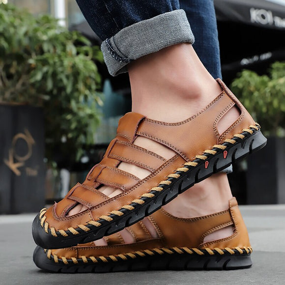 Kaaum Mens Summer Roman Cowhide Genuine Leather Sandals