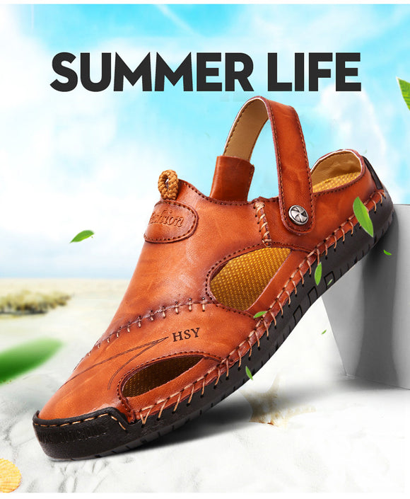 Kaaum Fashion Men Half Drag Leather Beach Dual-use Sandals