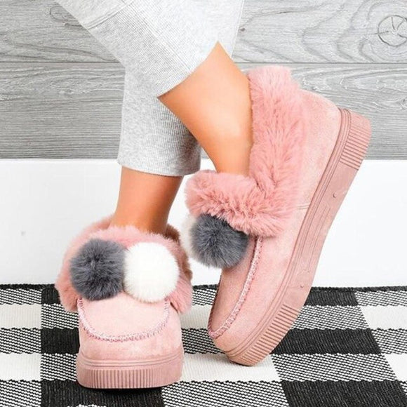 Women's Winter Thick Plush Warm Wool Ball Cotton Shoes