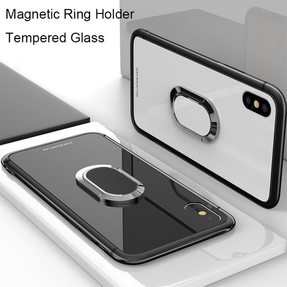 Tempered Glass Case with Magnetic Car Holder for iPhone XS Max XR XS X