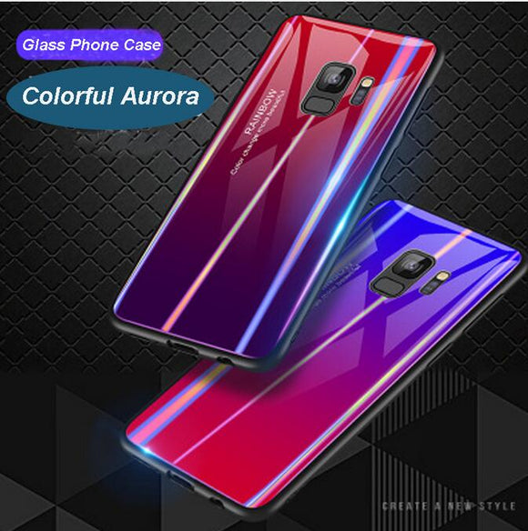 Phone Accessories - 2019 Luxury Gradient Tempered Glass Rainbow Blue Ray Back Shell Case for Samsung Galaxy S9 S9 Plus Note 9